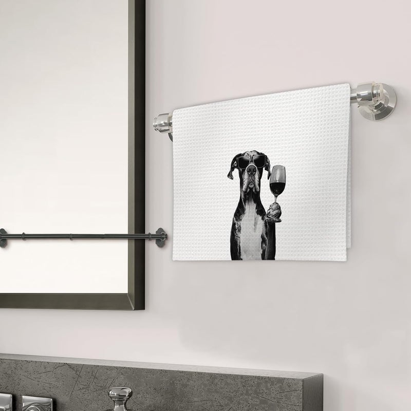FIicy Great Dane Gifts Wine Kitchen Towels, Gifts for Great Dane Dog Wine Lovers Decorative Hand Dish Tea Towel for Kitchen Home Bar, Funny GreatDane Dog Owners Home Bar Decor(16x24In) - Image 3